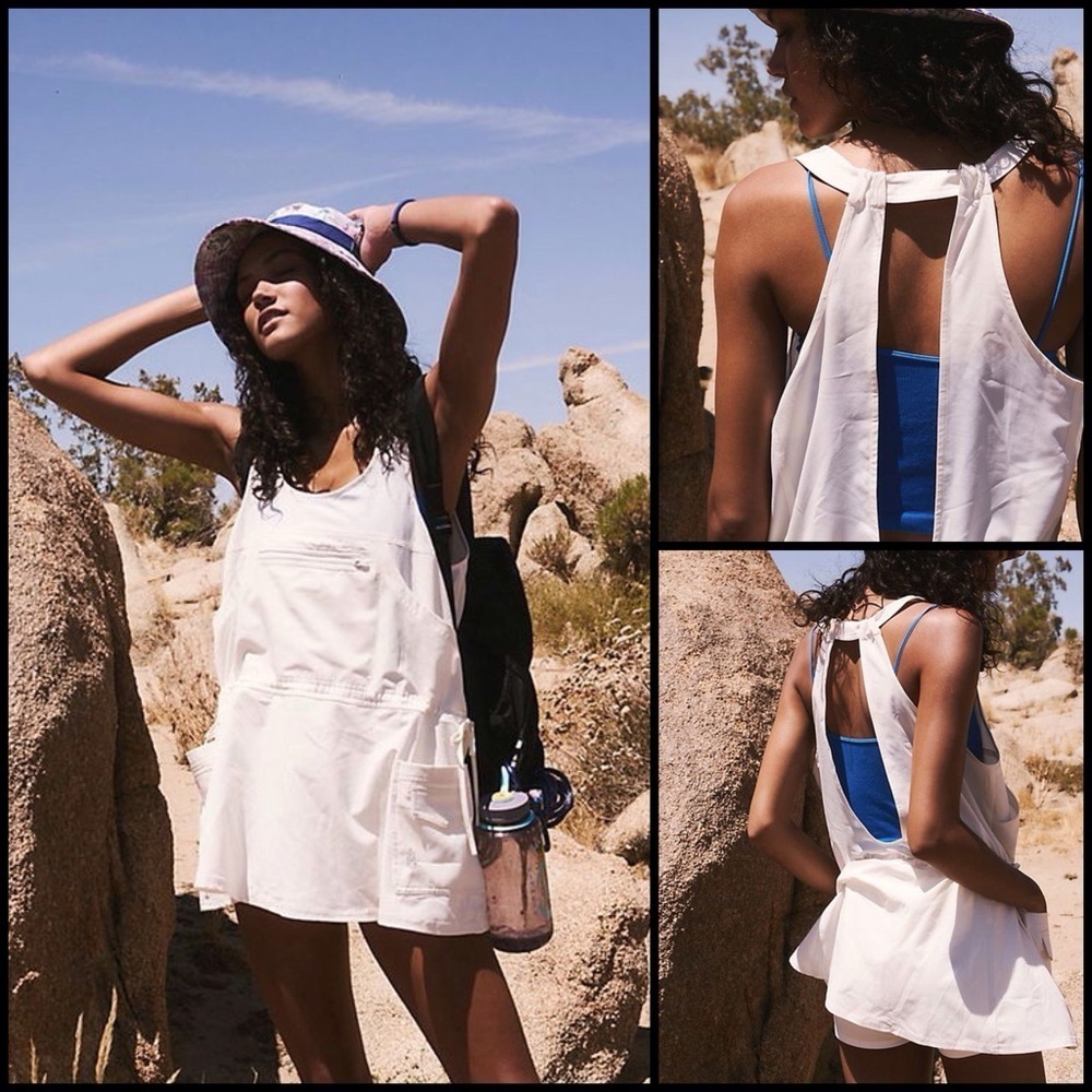 Free People Movement Scenic Route Cream Utility Open Back Mini Gorpcore Dress  M